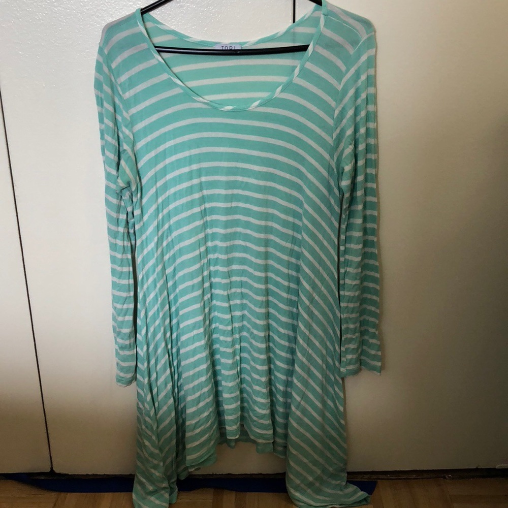 Mint green and white striped dress